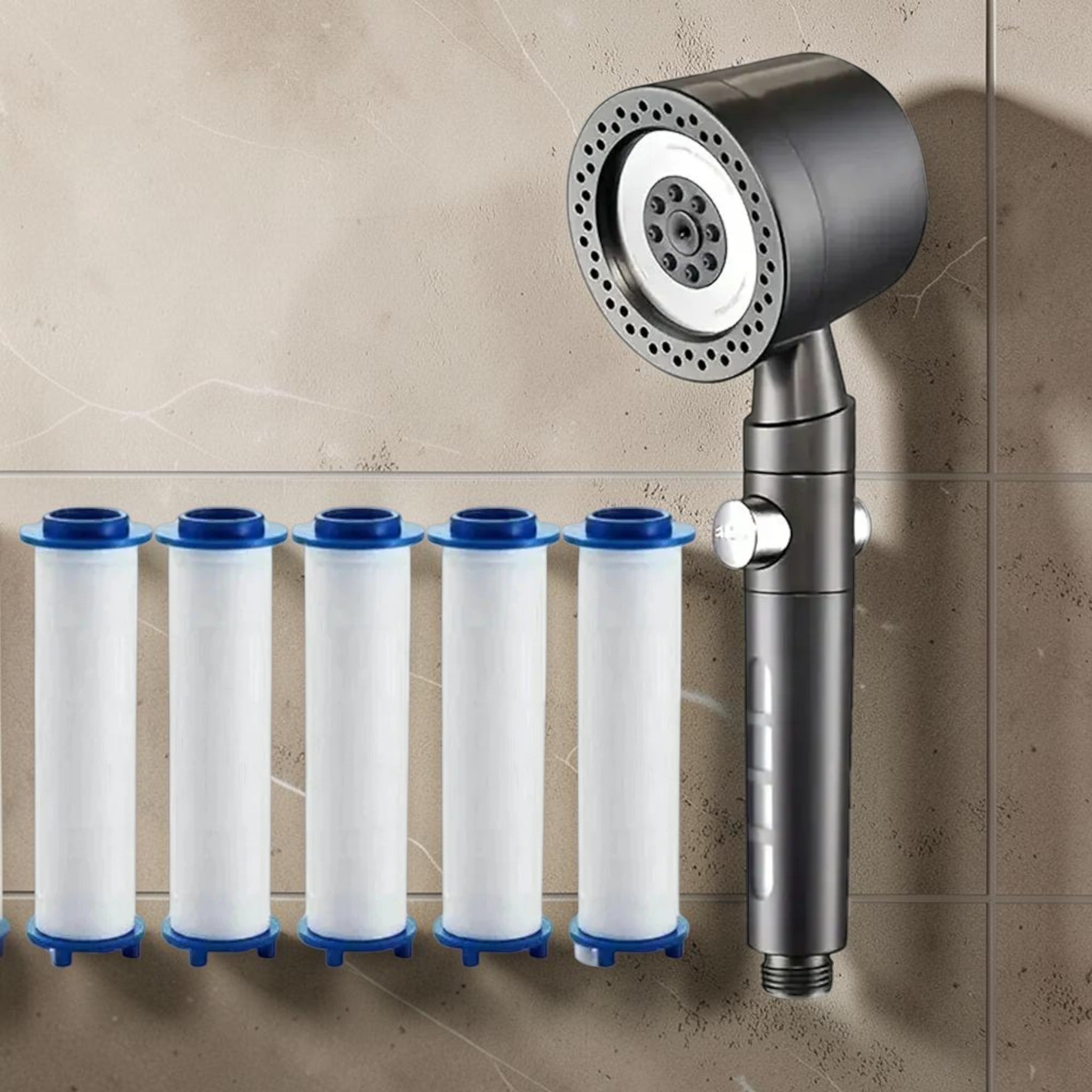 Pommeau de douche filtrant haute pression — 5 cartouches incluses