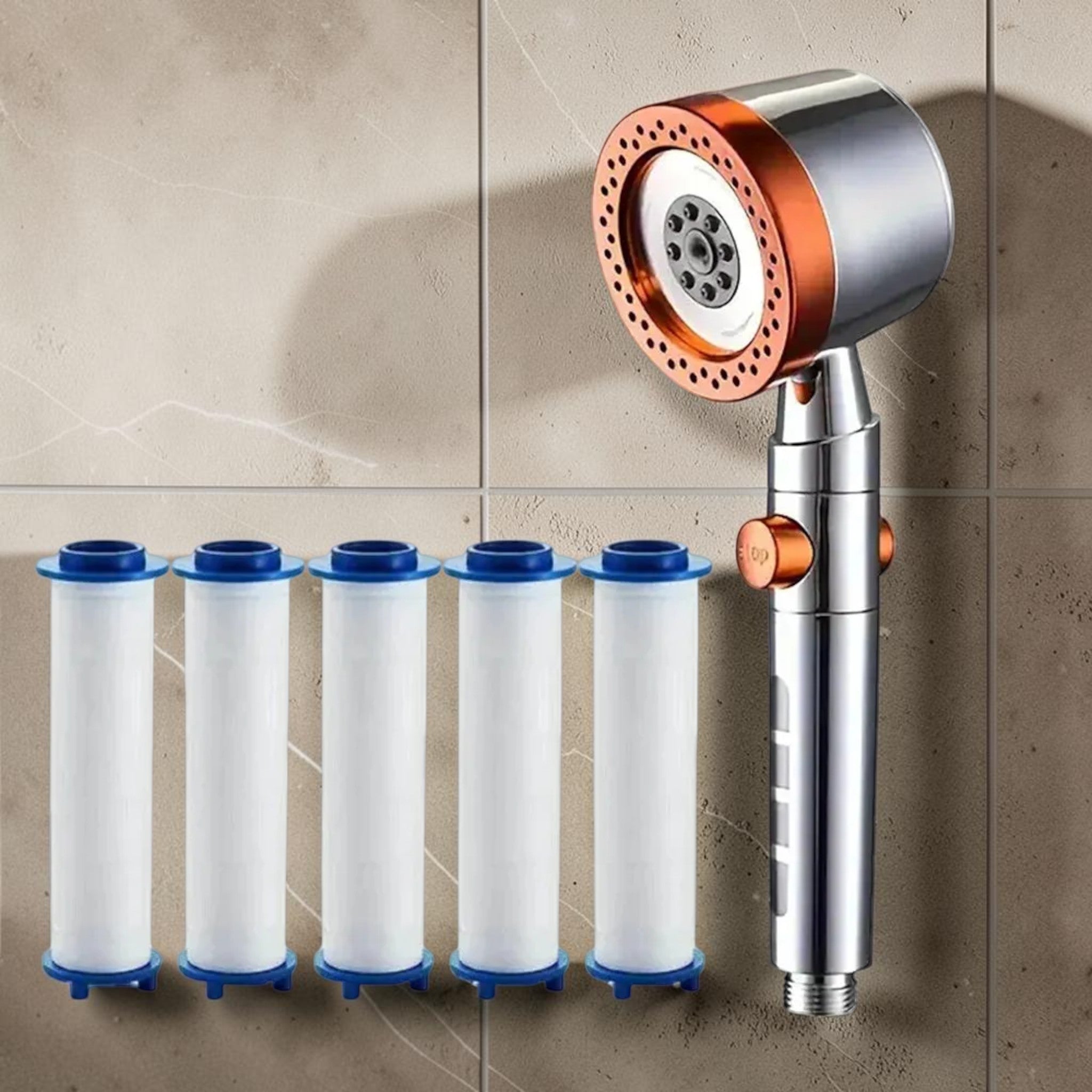 Pommeau de douche filtrant haute pression — 5 cartouches incluses