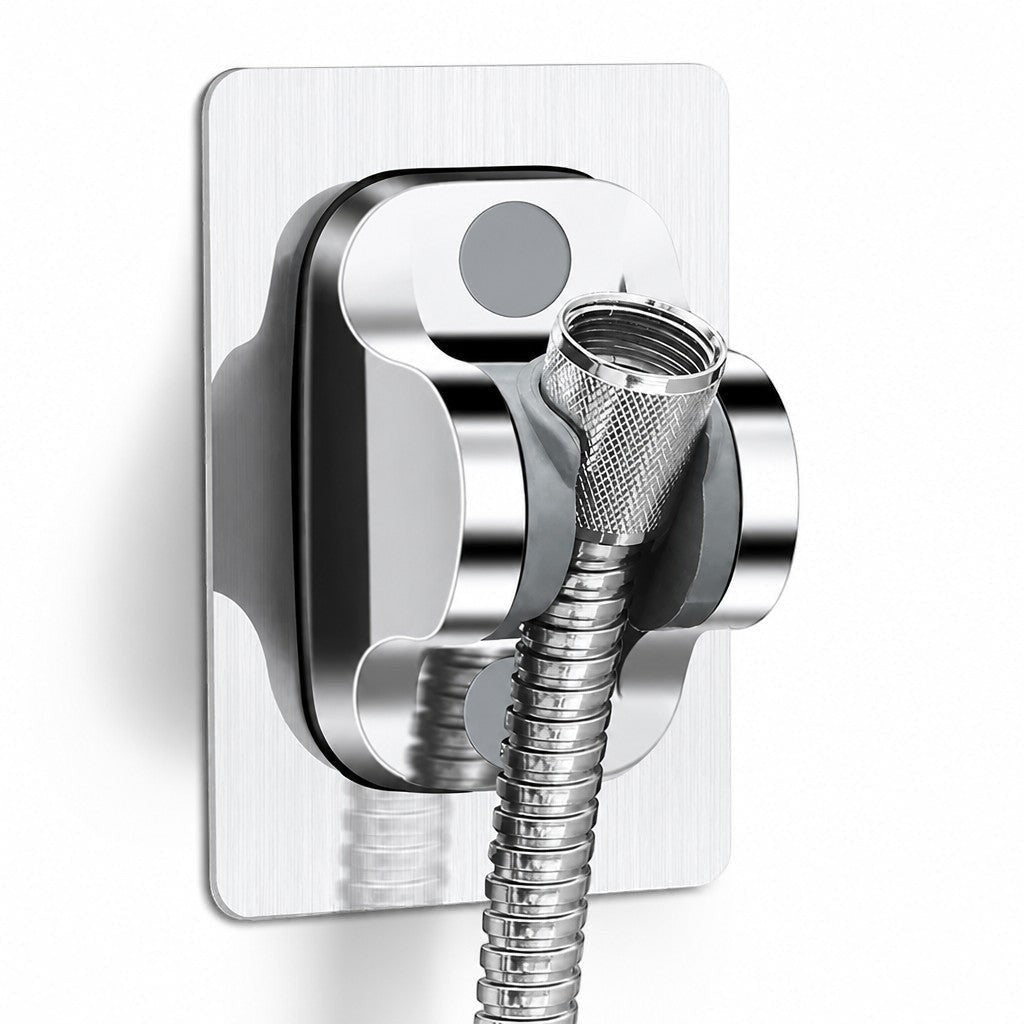 Support de pommeau de douche Eaurys adhésif argenté en ABS avec fixation murale sans perçage et tête pivotante