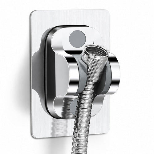 Support de pommeau de douche Eaurys adhésif argenté en ABS avec fixation murale sans perçage et tête pivotante