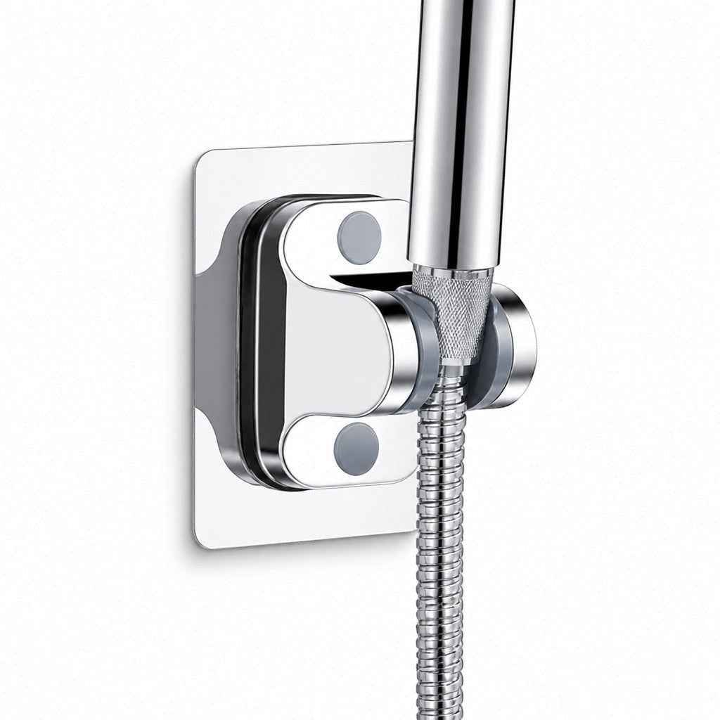 Support de pommeau de douche Eaurys argenté en ABS avec fixation adhésive sans perçage et tête pivotante réglable