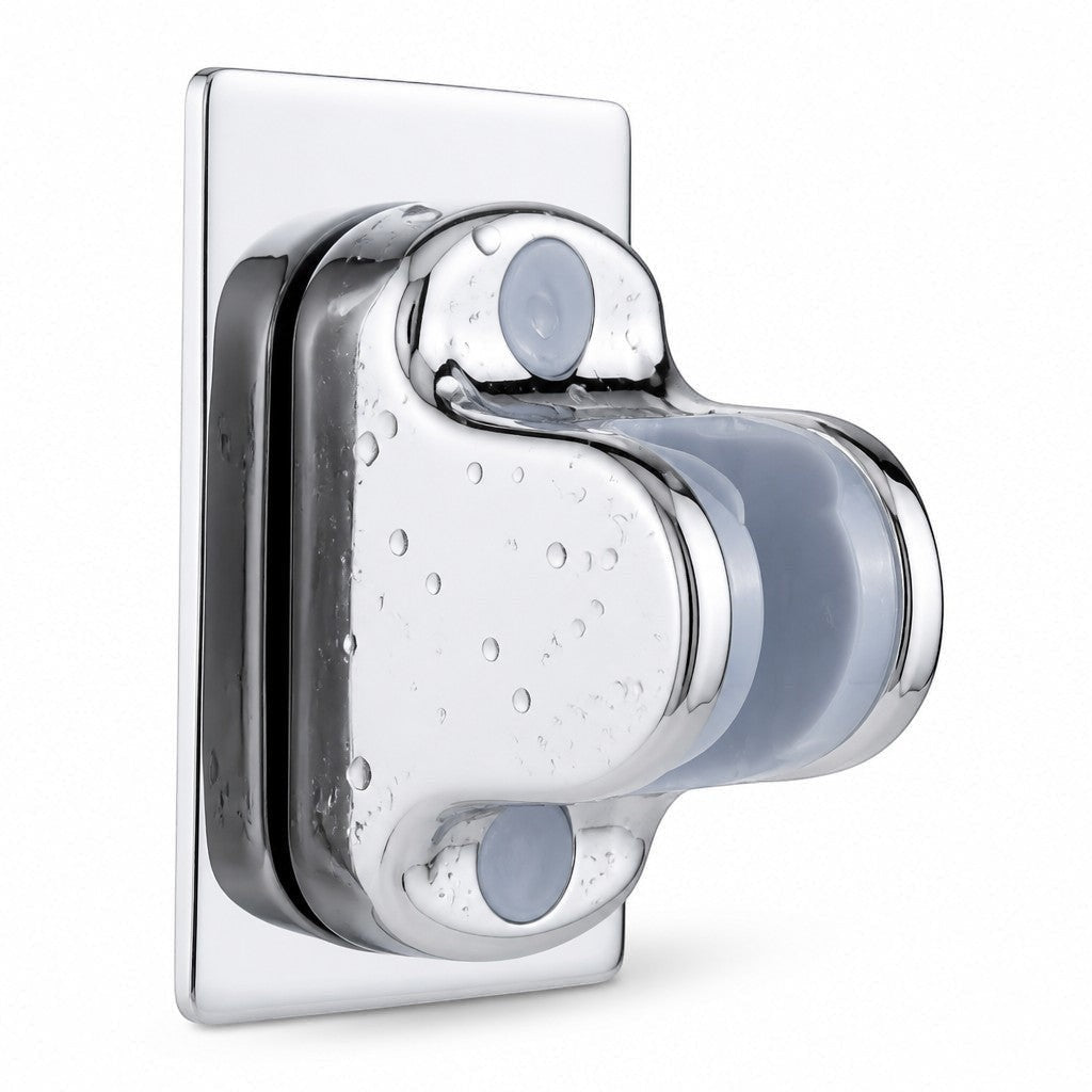 Support de pommeau de douche Eaurys argenté en ABS avec fixation adhésive sans perçage et tête pivotante réglable