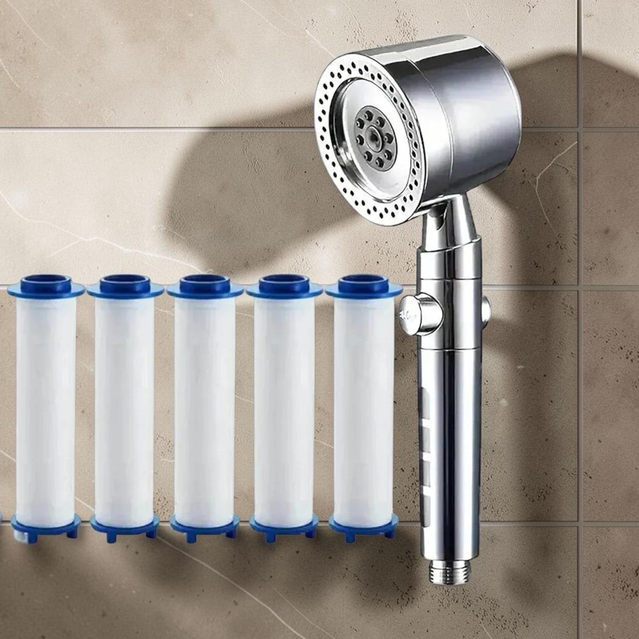 Pommeau de douche filtrant haute pression — 5 cartouches incluses