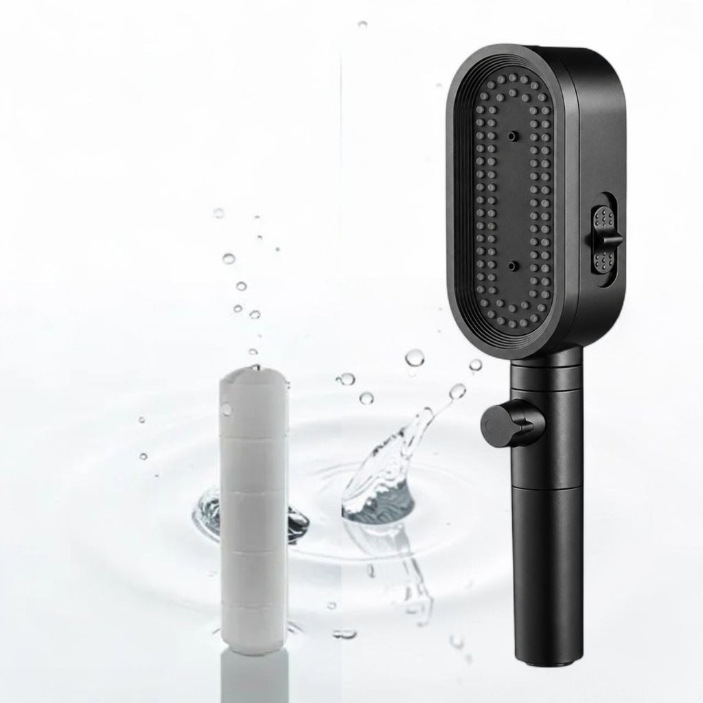 Pommeau de douche filtrant Eaurys coloris noir mat avec cartouche filtrante incluse